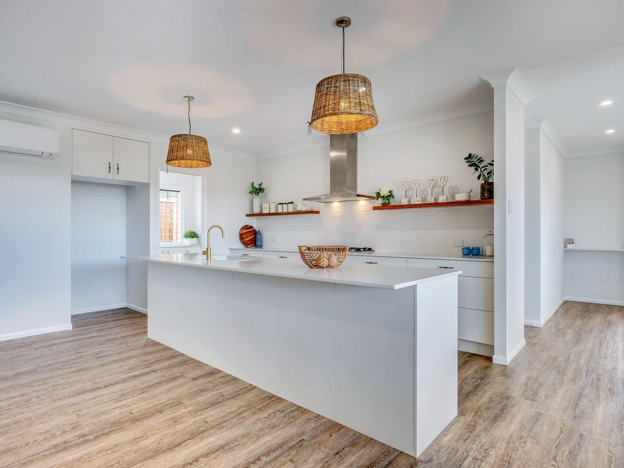 Finished open-plan kitchen by MGH Cabinetmaking, Ipswich